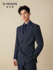 Business Formal Groom Wedding Suit Set Striped Navy Blue