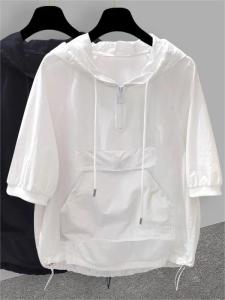 Loose Fit Hooded Half Zip Mens Summer Trendy Big Pocket Casual Versatile Short Sleeve T-Shirt Breathable Youth Popular Daily Wear