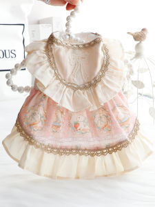 Spring Summer High-Definition Teddy Cat Princess Skirt Dog Clothes Gold Edge Rabbit Lolita Pet Clothing Cotton Normal Size