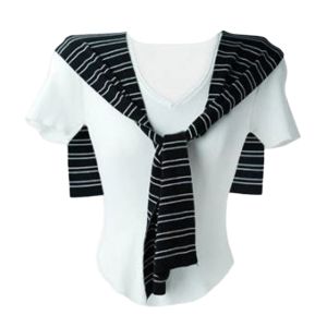 YUEZHONGWEI | Slim Fit Ice Silk Knitted Short Sleeve V Neck T Shirt Women Summer Casual Wear Two Piece Set Shoulder Shawl Layering Top