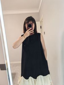 YUFUQING | French Hepburn Style Black Round Neck Sleeveless Womens Dress Summer New Lace Hem Splice Vest Short Skirt High Waist A-Line Skirt Polyester Fiber