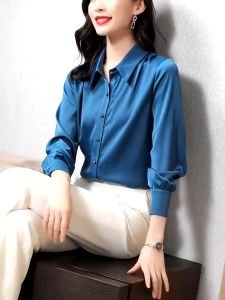 Fashion satin comfortable shirt feminine loose temperament casual silk top oversized shirt