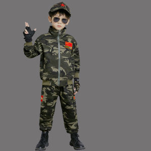 Thickened Camouflage Uniform Set for Children Spring Autumn Wolf War Special Forces Police Fleece Lined Three Piece Set Kids