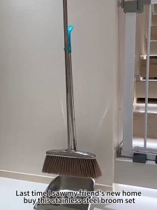304 Stainless Steel Broom and Dustpan Set Heavy Duty Extra Thick Household Cleaning Tools