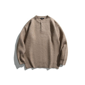 Áo Len Dệt Kim Cổ Tròn Màu Trơn Mùa Thu Đông Cho Nam Và Nữ Dáng Rộng Thoải Mái Thường Ngày Phong Cách Nhật Bản Cổ Nửa Mở