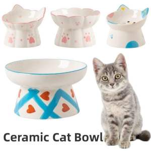 Cat Elevated Ceramic Bowl Pet Food Water Feeders Raised Puppy Dogs Drinking Eating Bowls