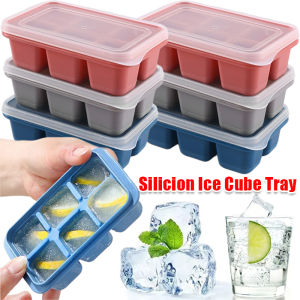 5pcs 6 Grids Silicone Square Ice Tray / DIY Ice Cube Mold with Lid / Large Stackable Ice Cube Maker / Easy Release Flexible Ice Cube Molds for Drink Cocktail
