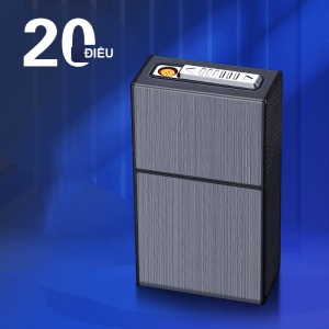 [HB207] Bật Lửa Điện Kiêm Hộp Đựng Thuốc 20 Điếu Lớn Vân Xước Chống Nước