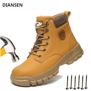 High Top Men รองเท้าทํางาน Anti-Puncture Anti-smash ทํางานรองเท้าผ้าใบลื่นนุ่มสบายกันน้ําทํางานรองเท้าเดินป่า