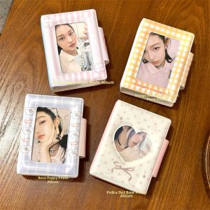 Photo Album Storage Organizer with Grid Check Stripes Snap Button 3 Inches