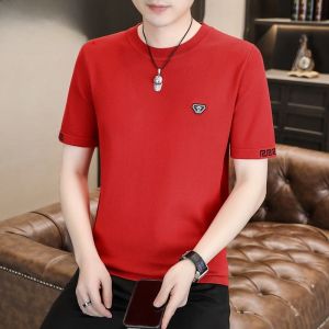 HENGYUANXIANG | Hengyuanxiang Mens Short Sleeve Knitted Sweater Casual Slim Fit Spring Autumn Fashion Urban Style Half Sleeve Base Shirt T