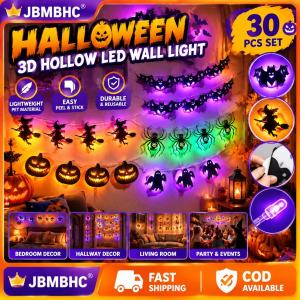 JBMBHC Halloween LED Wall Stickers 3D Hollow Cutout Light 16.5cm Large Bat Pumpkin Ghost PVC Reusable Peel Stick Home Party Decoration