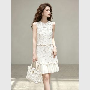Layered Lace White French Stylish Elegant High-Quality Little Feminine Dress