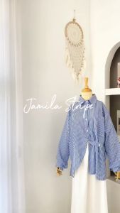 Jamilla Stripe Shirt Top Atasan Kemeja Oversize Wanita Fashion Remaja Basic Casual Lengan Panjang Gaya Korea Matt Cotton Premium