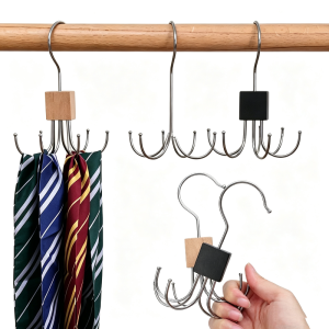 Multi-Spec Optional Rotatable Six-Claw Hanger Hooks / Anti-Rust Metal Closet Accessory Organizer / Versatile Hanging Rack for Belts Neckties Underwear Scarves and Daily Small Clothing Items