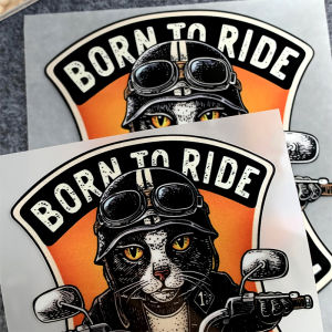 Mèo đi xe máy Đề can trang trí chống nước retro nhãn dán hài hước cá tính xe máy Harley-Davidson