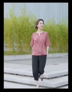 Đồ bộ cho mẹ mặc nhà Bộ vải Lụa Pháp trung niên nữ cho mẹ tay lửng ống suông. NT06