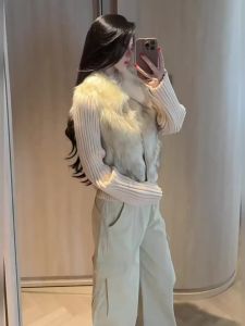 CHANGTONG | Vintage Lapel Faux Fur Knit Patchwork Short Jacket