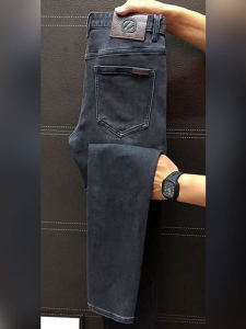 Washed Smoke Grey Slim Fit Mens Jeans Fashionable City Style Youth Casual Wear Long Pants mid Waist Zipper Closure