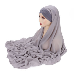 Jifang Women Instant Hijab Plain Bubble Chiffon Shawl and Cross Style Cotton Inner WJ927