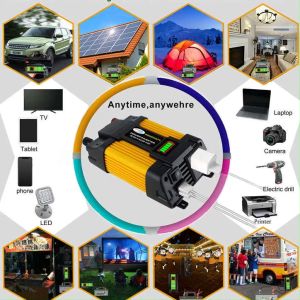 4000W 6000W high-power inverter Car Power Inverter 4000W 6000W DC 12V To AC 110V/220V Modified Sine Wave Voltage Capacity Transformer Frequency Converter with 2.1A Dual USB Port Display Screen