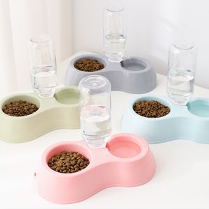 [Lovinland] Pet Cat & Dog Round Plastic Pet Bowl Eating and Drinking Bowl Double Use 500ml Water Bottle Cat Automatic Water Dispenser