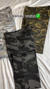 Celana Cargo Loreng Panjang Gombrong Pria Bahan Katun Reguler Fit Tidak Melar / Cargo Camo Army Panjang Size S M L XL 36 38 40
