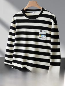 ROMON | Loose Fit Long Sleeve T-Shirt Round Neck Mens Fashion Urban Style Antibacterial Cotton Polyester Blend Autumn Season Shirt