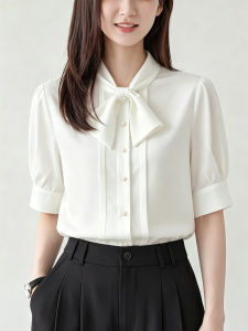 YAOMUHUA | Elegant French Bow White Shirt Pearled Buttons Summer New Style