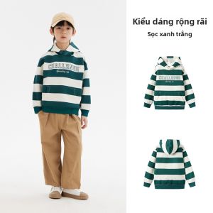 Semir | Áo Thun Thời Trang Nam Trẻ Em Phong Cách Học Đường Có Mũ Đính Chữ Thêu Sọc Đối Chiếu Form Rộng