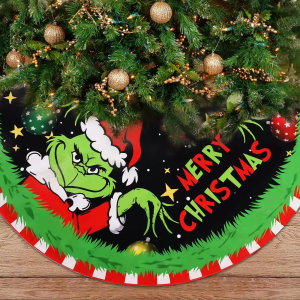 VIKAMA Christmas Tree Skirt Christmas Decorations Soft Red Green Christmas Decor Mat for Xmas Holiday Home Party Decorations