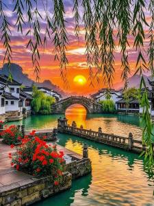 Huacan 5D DIY Diamond Painting Kit Sunset Forest River Autumn Diamond Embroidery Landscape New Collection Decorative Paintings