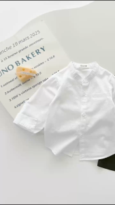 BE294 Bộ áo sơ mi trắng cổ trụ dài tay quần kaki bộ quần áo bé trai đi chơi tiệc đi học BEEMO