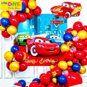 Cars Racing Party Theme Complete Garland Balloon Set Happy Birthday Banner Decor Foil Rubber Red Blue Gold