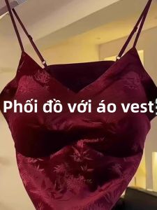 chaqi | Áo ba lỗ nhung in họa tiết cổ chữ V gợi cảm ôm vừa vặn cho nữ mùa hè 2025 Áo sơ mi cơ bản đa năng phong cách công sở đơn giản