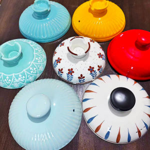 ฝาหม้อหุงข้าวถ้วยดินเผาหนาทนความร้อนสูงป้องกันการเผาผลาญสำหรับหม้อหุงข้าวแบบต้มสูตรยาสีสันสดใส