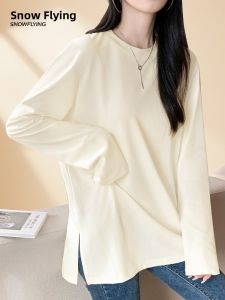 Womens Long Sleeve T-Shirt Pure Cotton Base Layer Shirt Inner Wear Split Design Casual Style Autumn Winter New Arrival