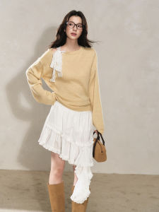 YIKEXIAOYEMEI | Áo Sweater Cổ Tròn Chi Tiết Ren Nữ
