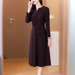 Ankla Red Fake Two-Piece Dress Womens Autumn New High-End A-Line Slimming Long Dress Vintage Style Midi Skirt Casual Wear