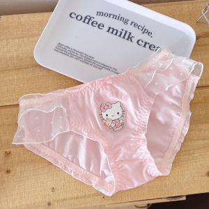 น่ารัก Pure ผ้าฝ้าย ลูกไม้ ชุดชั้นในสําหรับเด็กผู้หญิงที่มีปีเตอร์แพน ปกเสื้อ Kitty Cat ดีไซน์ ระบายอากาศได้ดี กลาง-ต่ํา เอว กางเกงใน