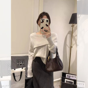 HUOLISI | French Wool One-Shoulder Collar Basic Knitwear