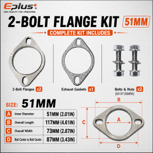 Universal 2-Hole Exhaust Connection Flange Assembly 304 Stainless Steel Flanges Kit Heat-resistant Seal Gasket for Car Exhaust