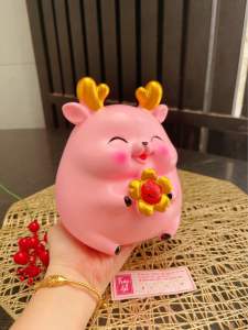 (17x15x16cm) 🦌 Heo đất Tuần lộc (ống tiết kiệm Nai con) handmade 100% dễ thương yêu đời chất liệu thạch cao sơn nước