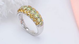 Lohaspie Jewelry 2.3 Carats Silver Ring 925 Original Natural Peridot Citrine Ring Colorful Gemstone Peridot Citrine Ring For Lady Jewelry
