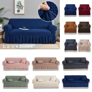 Seersucker Skirt Elastic Stretch Sofa Cover for Living Room 1 2 3 4 Seat Armchair Cover L Shape Furniture Couch Cover