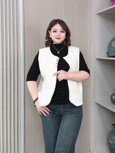 Fall New plus Size Womens Knitted Vest Outerwear Small Fragrance Style Fashionably Slimming Shoulderless Top Korean Style round Neck