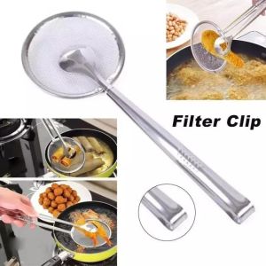HK.1pcs Stainless steel fried filter clip Kitchen cooking tools Filter clip 2in1 clip Food Clip Snack Fryer Strainer BBQ Buffet Serving Tongs Fried Tong Frying Mesh