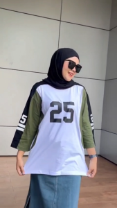 NARAGU - Atasan Kaos Angka Besar Wanita Oversize Nomor 25 Baseball 7 8 Kaos gaya Skena Wanita Sporty