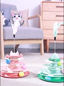 Pet Cat toys Cat Interactive Toy Turntable Play Disc Ball Chase on Circle Tracks Tower for Kittens and Adult Cats 4 Layers Interactive
