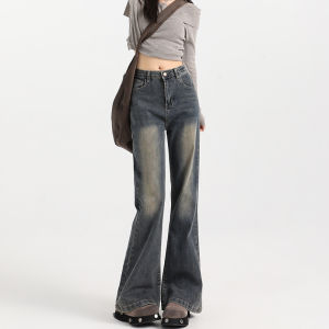 Quần Jeans Denim Ống Loe Lót Lông Cừu Cạp Cao Cho Nữ Quần Ống Loe Ôm Dáng Co Giãn Mùa Thu Đông Quần Jeans Denim Cổ Điển